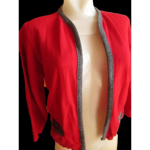 Medium Vintage Women's Cardigan Sweater 60s Grannycore Blood Red/Gray Minnesota - Picture 1 of 7
